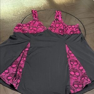 SHEIN Pink and Black Skull Tank Top